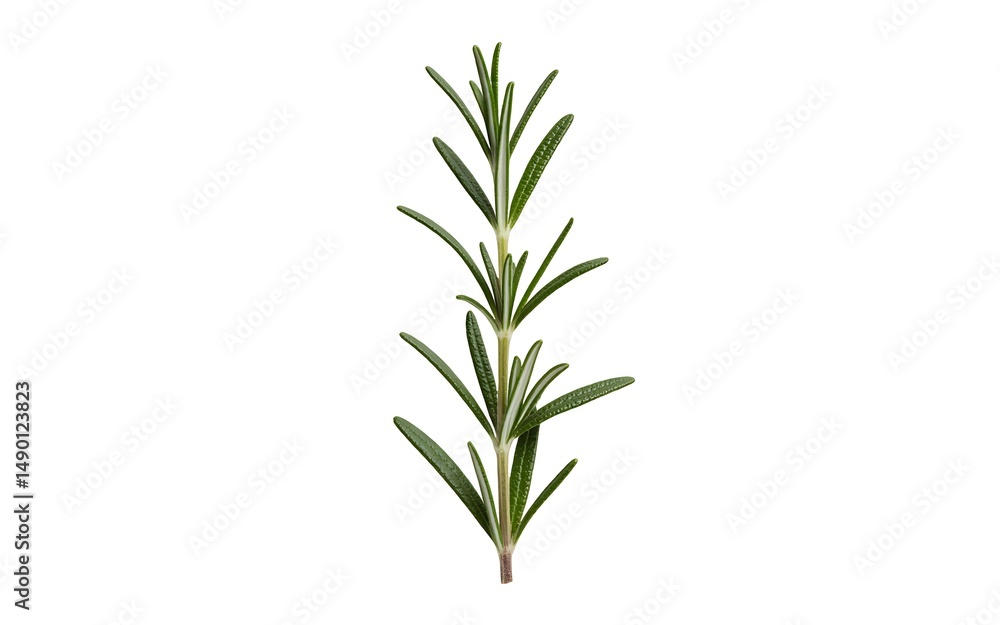 Fototapeta premium Single fresh sprig of rosemary herb on a pure white background