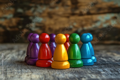 Colorful wooden figures arranged in a circle.