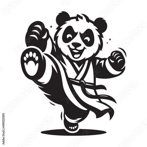 Jumping Kungfu Panda Logo – Fierce Martial Mascot Vector