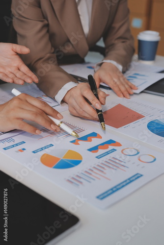Accounting company provide finance and taxation planning for profitable cash flow, Auditor and accountant team working in office, analyze financial data and accounting record with calculator.Insight