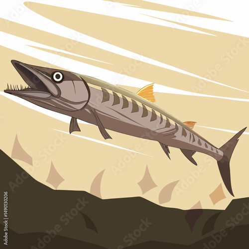 Barracuda fish vector art showcasing this fast, fierce ocean predator in bold, detailed illustration.