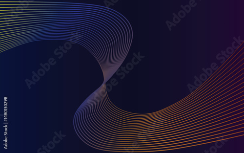 Colorful curved gradient lines on a dark background. Abstract flowing wave shapes with vibrant rainbow hues.