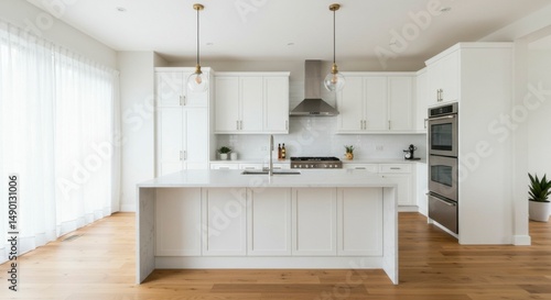 Wallpaper Mural Bright, modern kitchen with white cabinets and a large island Torontodigital.ca