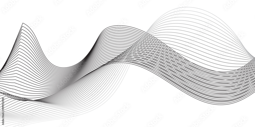 Abstract flowing waves formed by thin gray lines on a white background. Abstract flowing waves formed by thin gray lines on a white background.