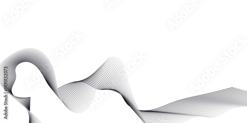 Abstract flowing wave pattern made of fine black lines on a white background.
