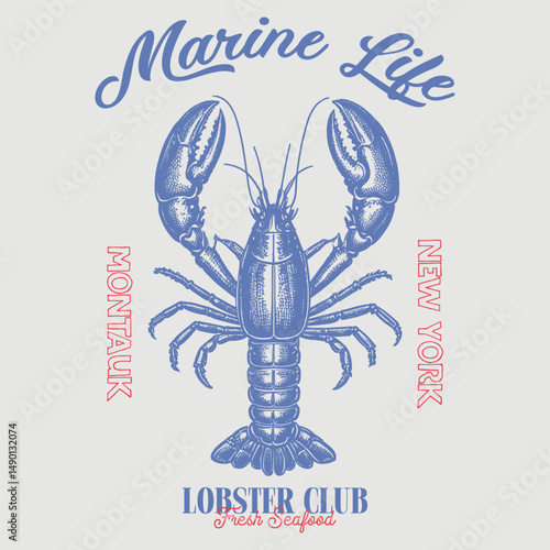 seafood Vintage retro print, Crawfish sketch, Fish vintage artwork. Lobster fish artwork for t-shirt print, Women's Men's Shirt, Funny Fish tee, drawing artwork, grunge apparel t-shirt, Seafood club