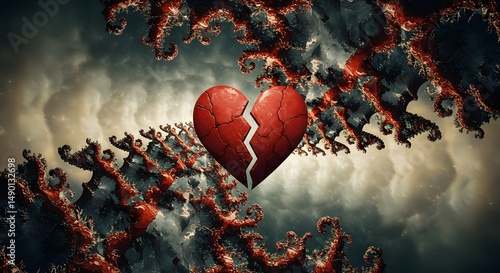 Broken Heart with Fractal Background