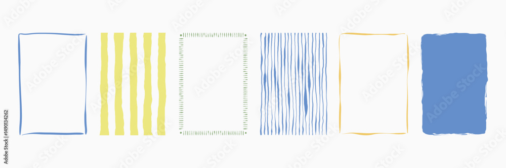 Vintage hand drawn frames with curve lines in whimsical Mediterranean. Minimalist La dolce vita Italian style rectangle border and frame set for poster, card, invitation, placard. Vector illustration.