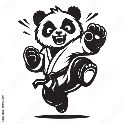Jumping Kungfu Panda Logo – Fierce Martial Mascot Vector