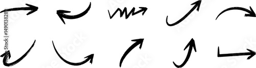 Hand drawn grunge arrows vector. Grunge arrow brush. Grunge arrow paint pointing right.