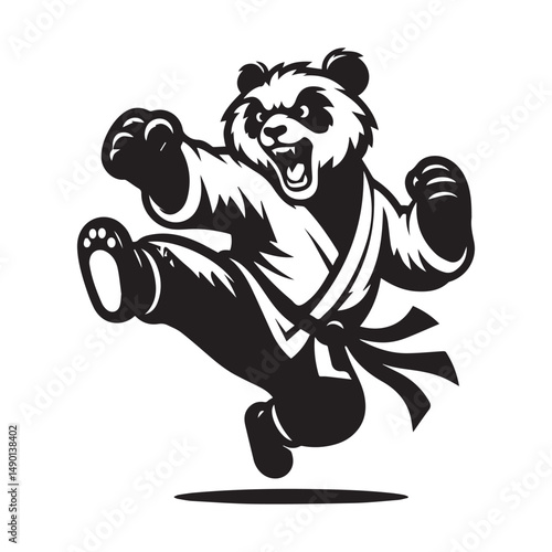 Leaping Panda Warrior Logo – Action Kungfu Character Vector Design