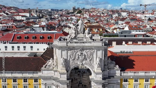 Lisbon Skyline At Lisbon District Of Lisbon Portugal. Beautifully Designed Park Adorned With Lush Greenery. Infrastructure Skyline Panoramic City View Stunning.