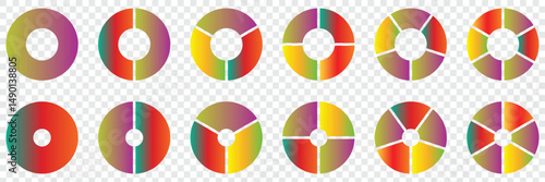 Pie chart  for design of presentation of cycles, steps or stages. Colorful diagram graphs on white  background.
