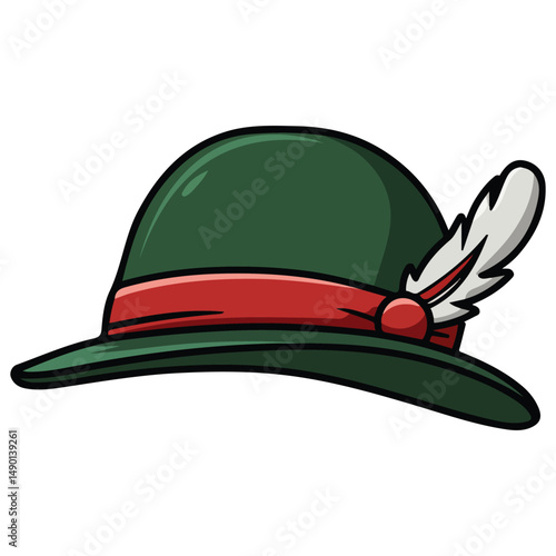 German feather hat oktoberfest isolated vector illustration on white background