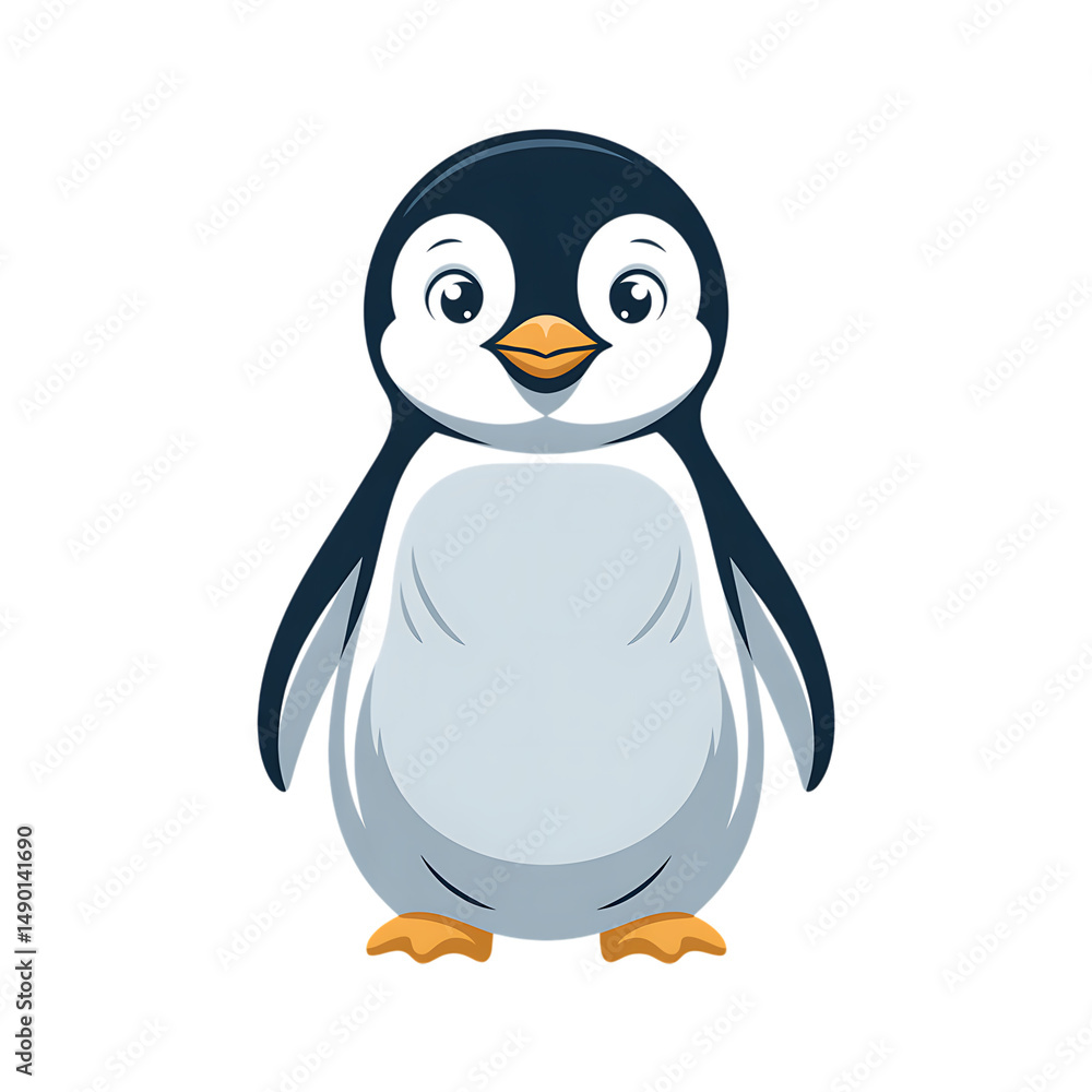 Obraz premium Cute Baby Penguin Standing – Flat Vector Illustration on White Background