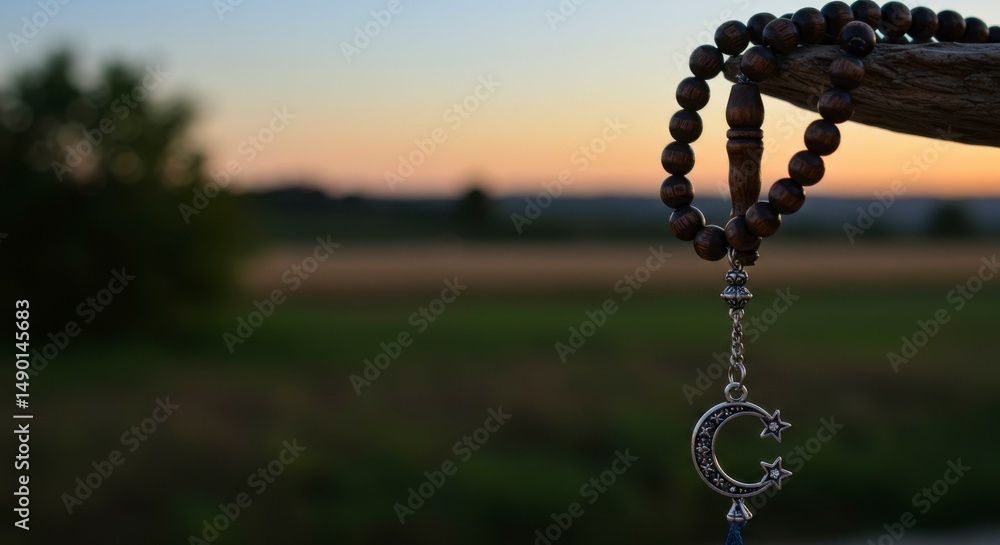 Wooden prayer beads at sunset Wooden prayer beads at sunset