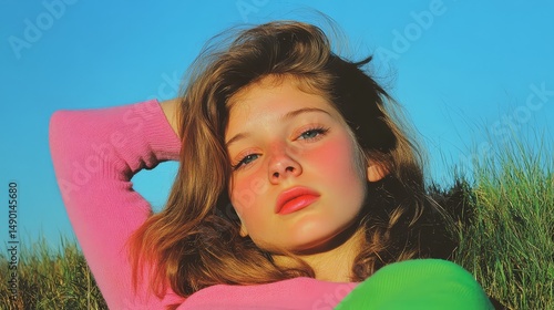 Young person outdoors in pastel colors