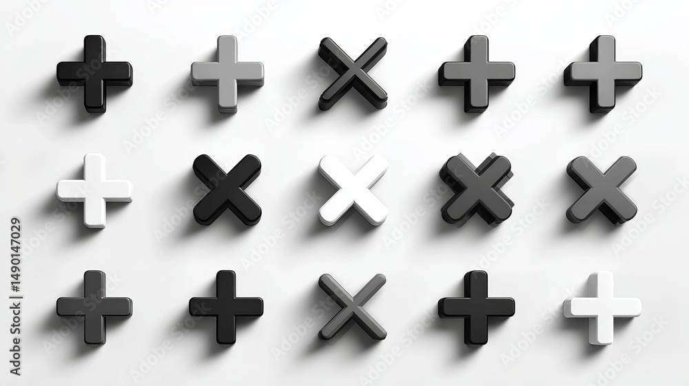 Obraz premium Big 3D cross icon set isolated on white Rejected symbol for UI industry and app interfaces