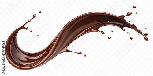 smooth liquid light chocolate splash in curve style isolated on transparent background