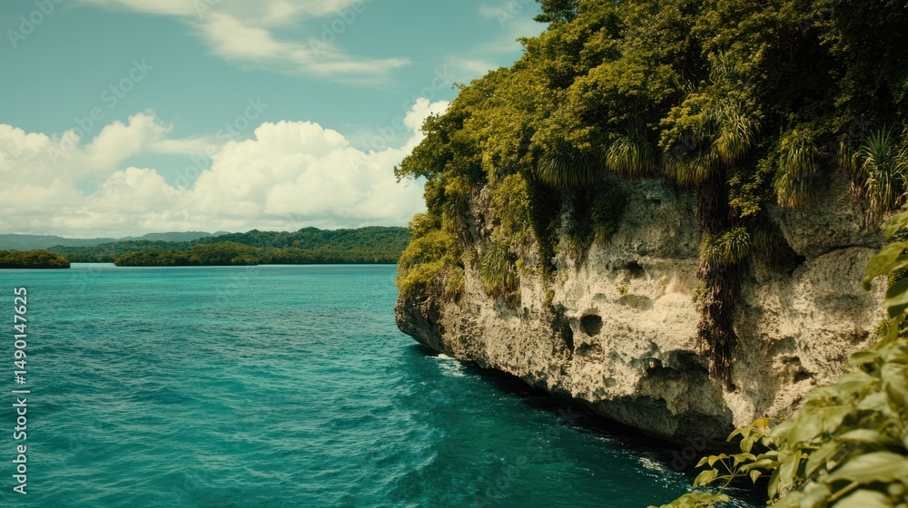 Obraz premium Tropical Island Cliffside Ocean View