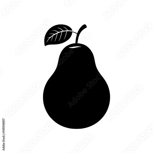 Black silhouette of a pear with leaf