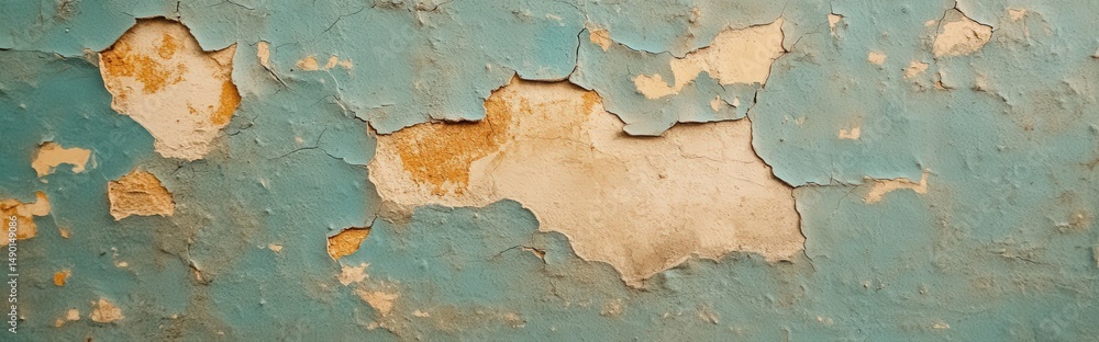 Obraz premium Textured Wall with Chipped Blue and Beige Plaster