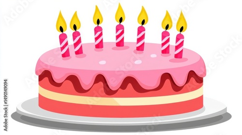 Illustration of birthday cake clipart with a single lovely cake over white background