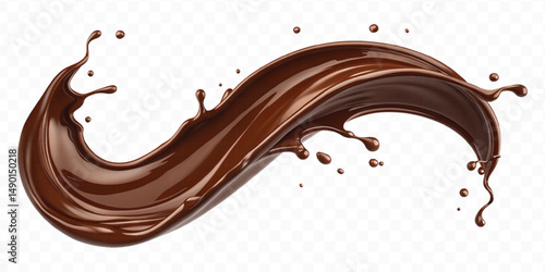 smooth liquid light chocolate splash in curve style isolated on transparent background