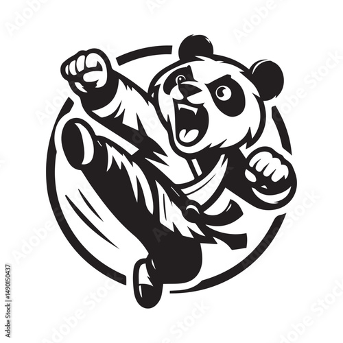 Kung Fu Panda Mascot Logo – Jumping Martial Arts Animal Vector