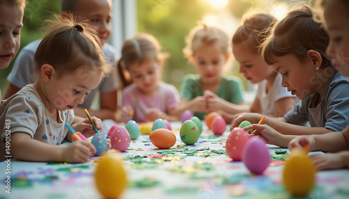 Easter Egg Painting Fun: Children's Joyful Activity