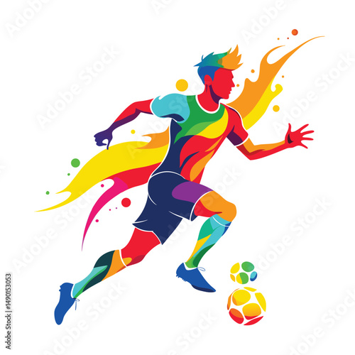 Dynamic Soccer Player in Vibrant Rainbow Colors