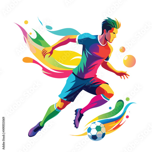Energetic Football Player with Rainbow Effects