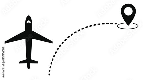 Airplane Travel Silhouette – Vector Flight Path and Location Icon