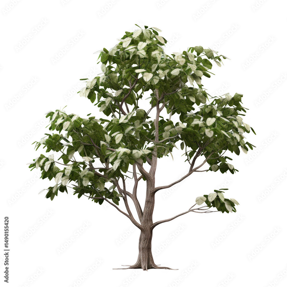 Obraz premium A tree with green leaves on black background