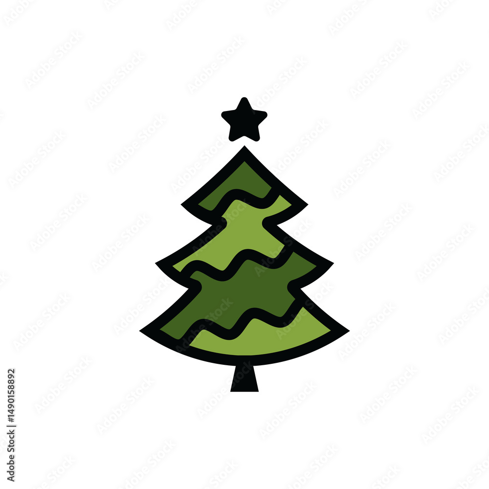Obraz premium An icon of a Christmas tree with decorations and a star. A design element.