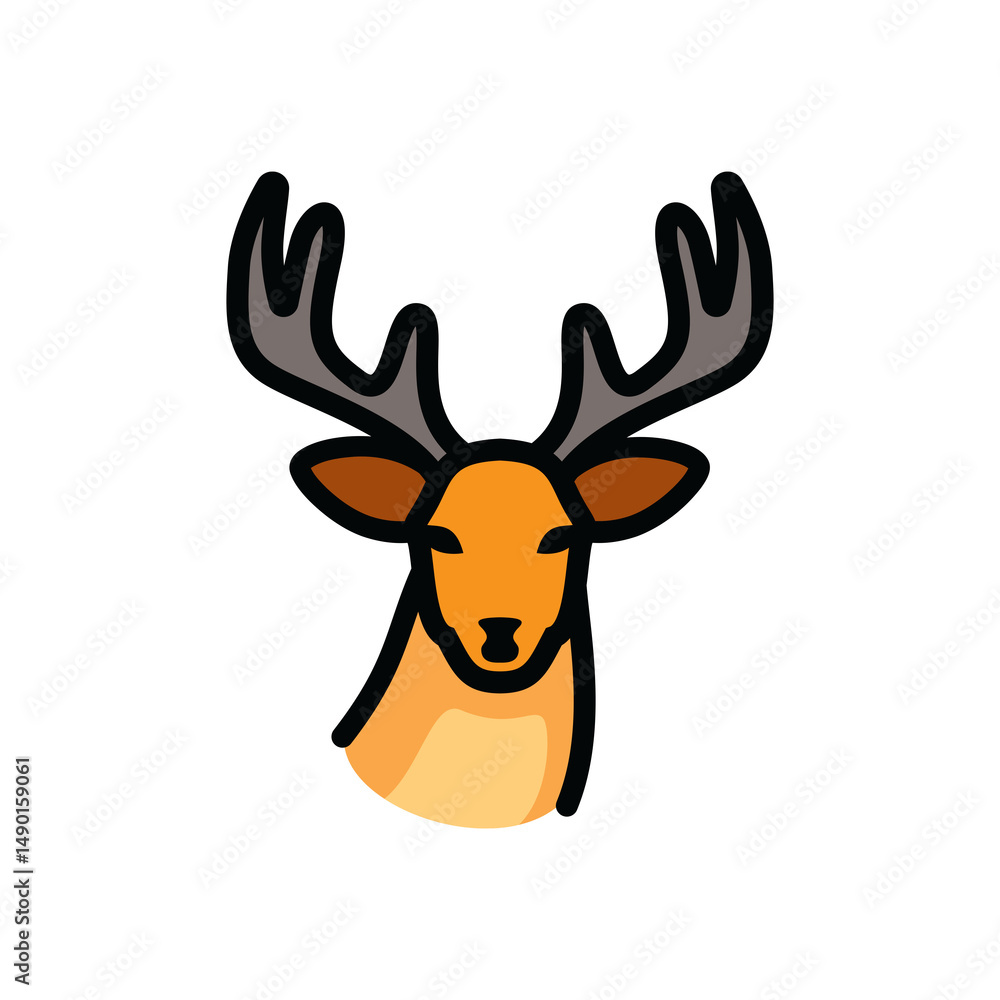 A deer icon with big horns. A design element. A deer icon with big horns. A design element.