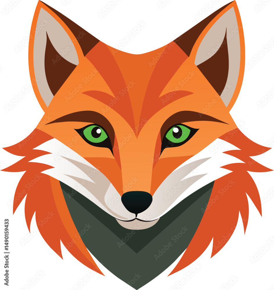 Obraz premium Fox Head Green Eyes Orange Fur Vector Illustration