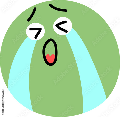 표정, 감정, 울음, 눈물, 콧물, 흐느낌, 흐름표현, 입벌림, 당황, 걱정, 슬픔, 스트레스, 눈강조, 원형얼굴, 연두색, 감정전달, 이모지, 입모양, 반응표현, 감정스티커, 단순그림, 이목구비, 울상, 감정표현, 이모티콘