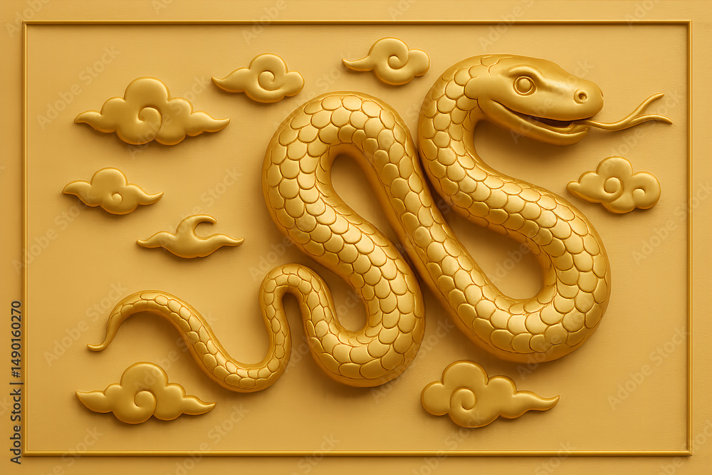 Obraz premium Golden Snake with Clouds