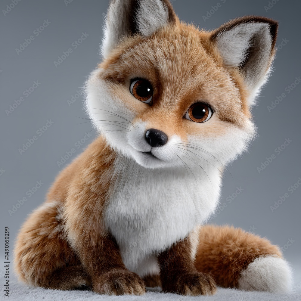 Obraz premium Cute cartoon fox sitting, expressive eyes