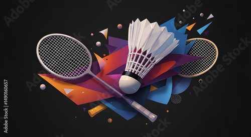 Badminton Racket and Shuttlecock with Abstract Shapes