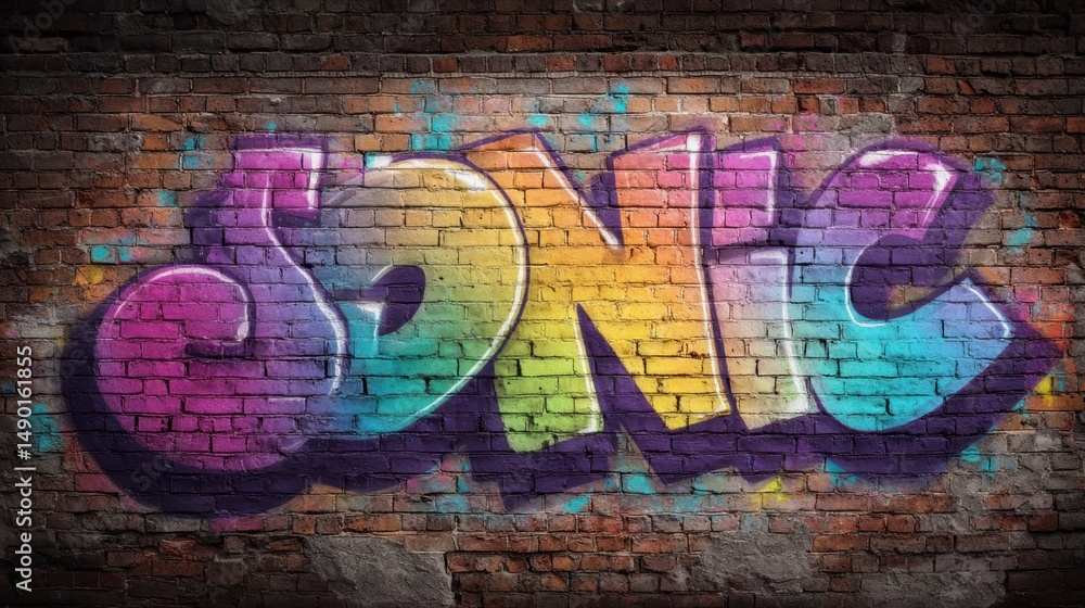 Obraz premium Colorful graffiti art on brick wall