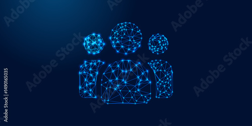 Futuristic Digital Team Icon in Polygonal Blue Network Style