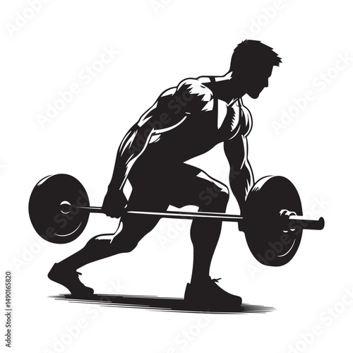 silhouette of people exercising, training muscles, body building, editable vector image