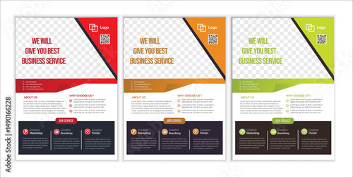 a bundle of 3 templates Business flyer design, in blue color, and modern design,marketing,business proposal, promotion, advertise, publication and editable vector template design