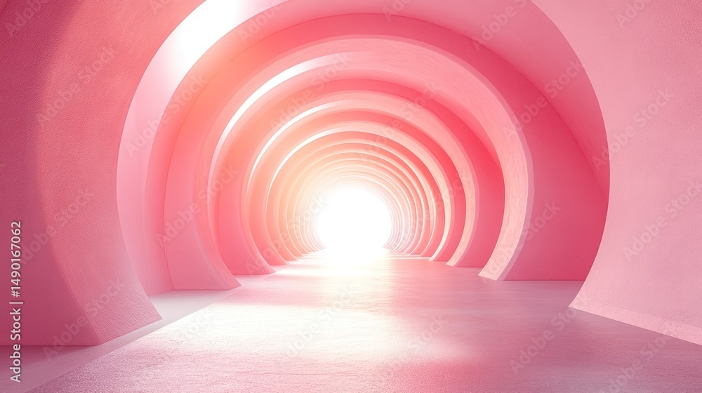 Fototapeta premium Pink tunnel, light, archway, future, abstract, background, design, hope
