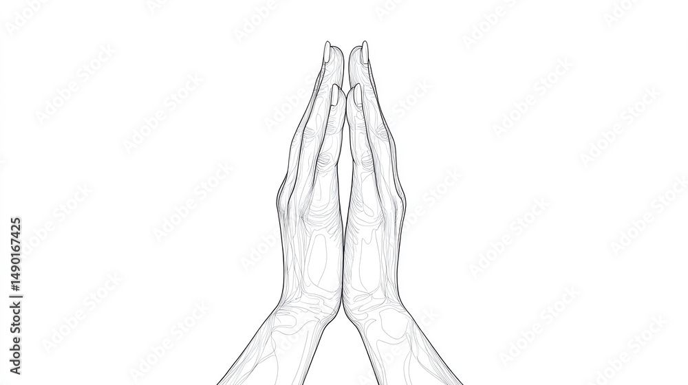 Illustration of two hands clasped together in a gesture of prayer or meditation, symbolizing peace and harmony. Illustration of two hands clasped together in a gesture of prayer or meditation, symbolizing peace and harmony.