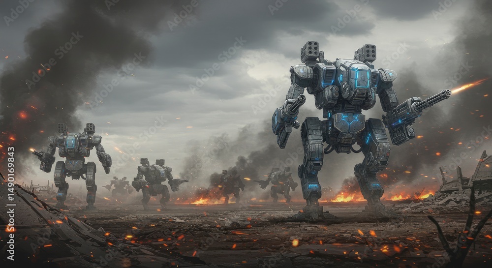 Obraz premium Robotic soldiers in conflict