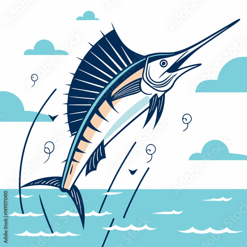 Sailfish vector artwork showcasing incredible speed, ruling the ocean with dynamic design and vibrant details.