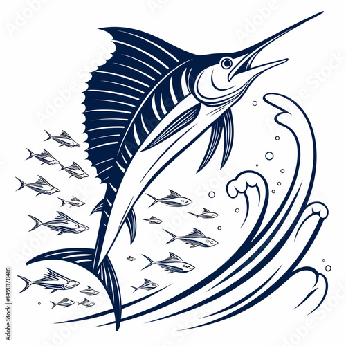 Sailfish vector artwork showcasing incredible speed, ruling the ocean with dynamic design and vibrant details.